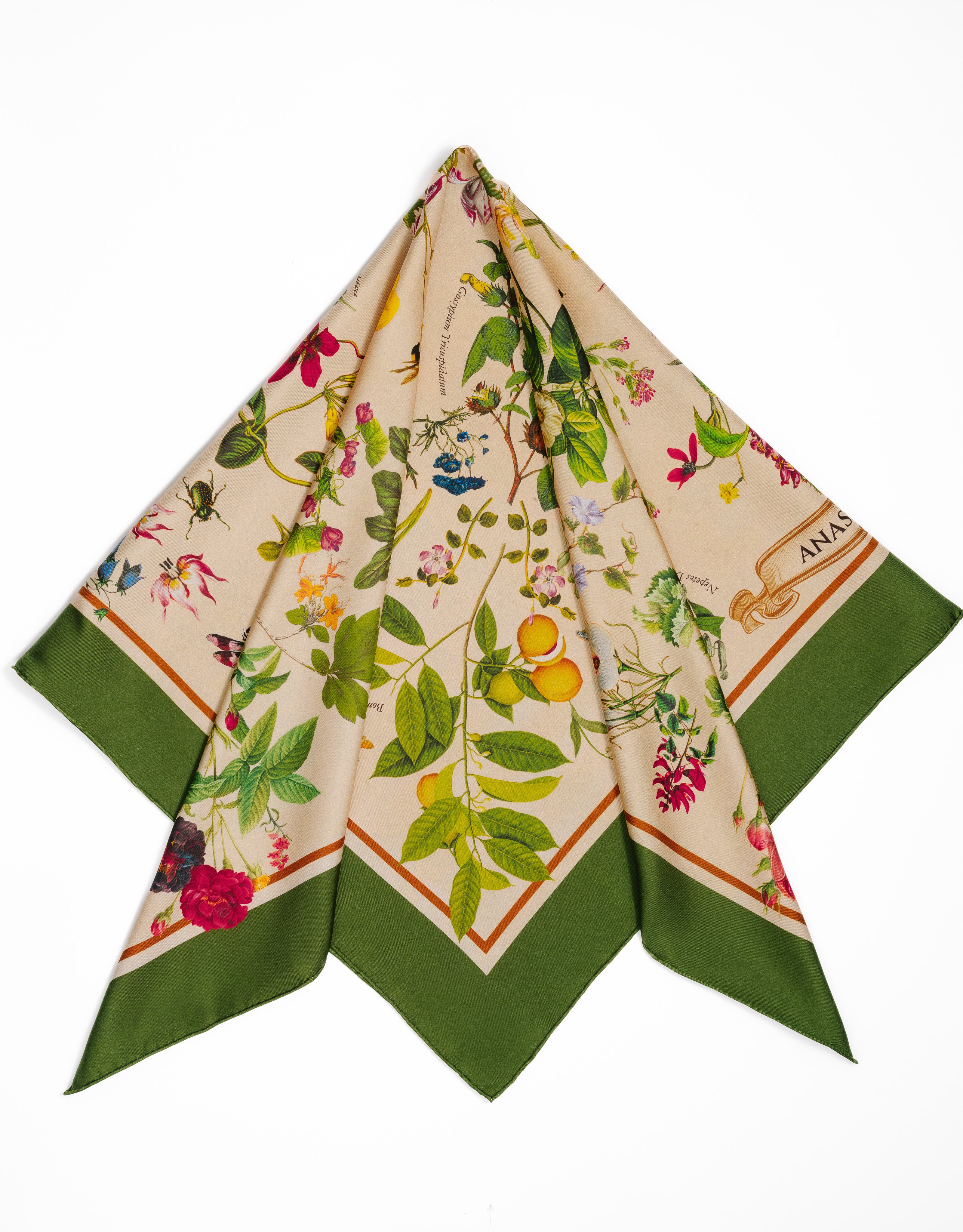 green-floral-silk-scarf