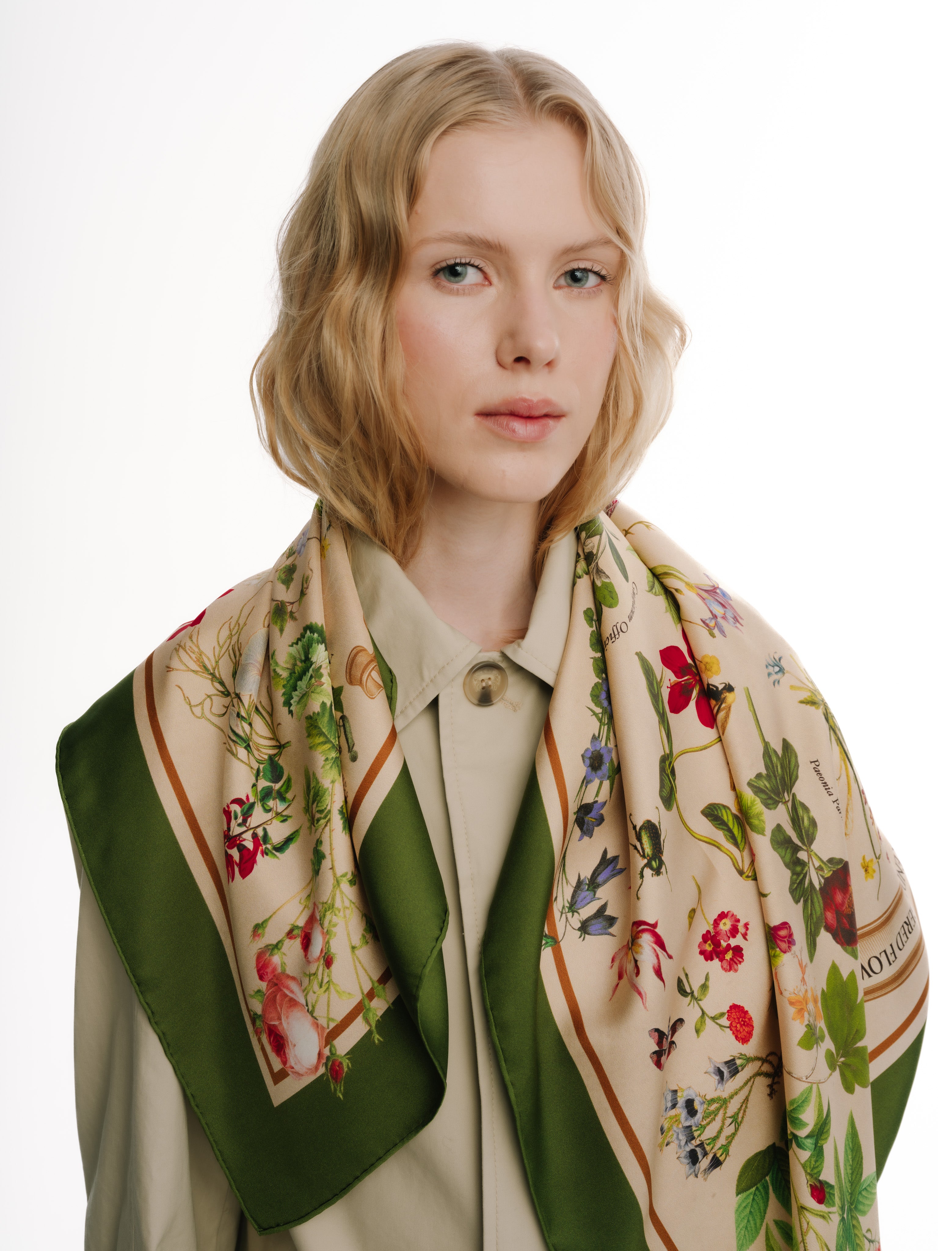 women-wearing-premium-silk-scarf-with-botanic-flowers