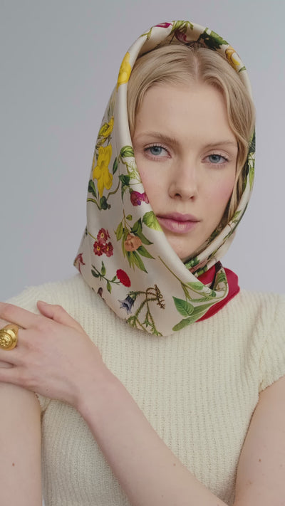 video-of-a-girl-in-luxury-silk-headscarf-with-botanic-floral-design